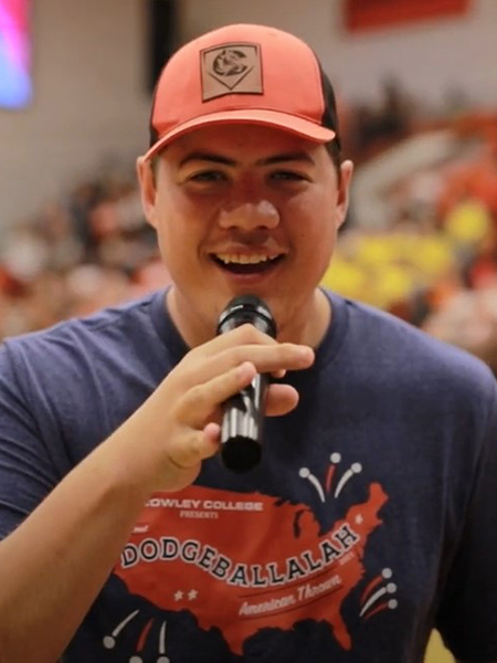 student Andrew with microphone