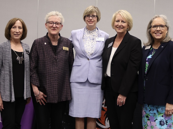 The five female Presidents of the Public - Private schools in the Educate the State partnership. (From Left to Right: Dr. Michelle Schoon [Cowley College], Dr. Kimberly Krull [Butler Community College], Dr. Elizabeth Frombgen [Southwestern College], Dr. Amy Bragg Carey [Friends University], Dr. Kathleen Jagger [Newman University]).