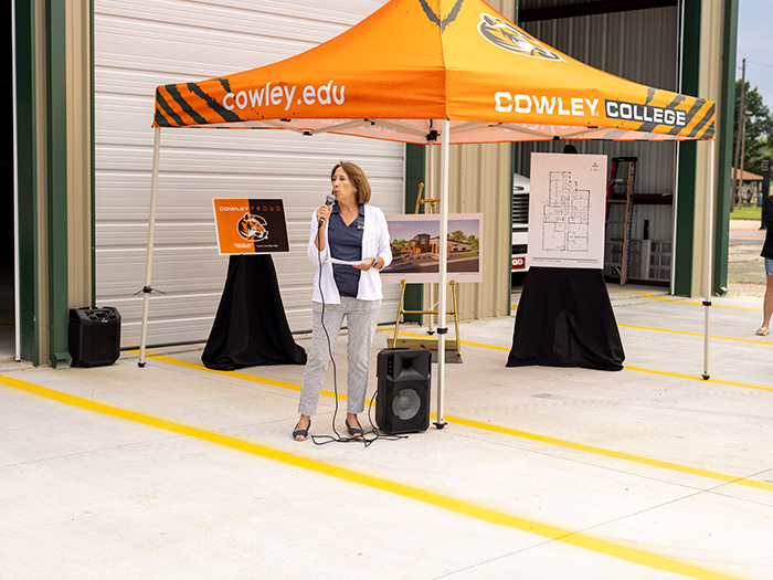 cowley college president speaking at groundbreaking ceremony