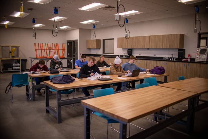 Ag students studying in a classroom